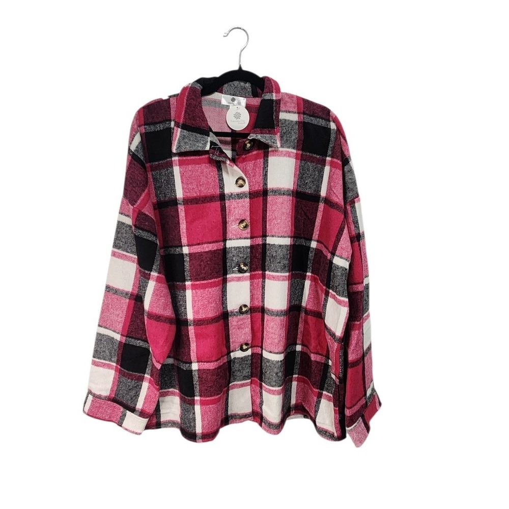Everyday Chic Dakota Plaid Shacket Women 3XL Hot Pink New